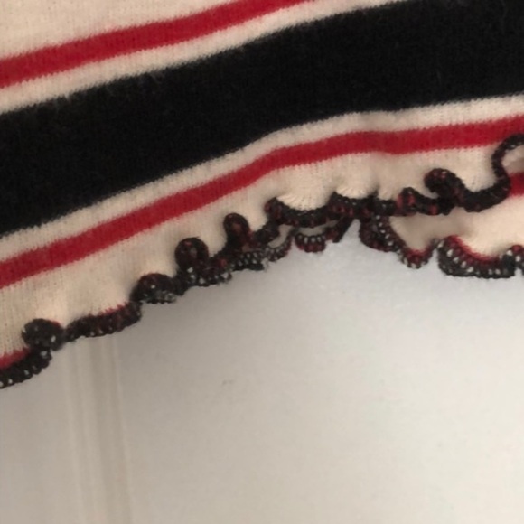TOPSHOP Y2K Multi Striped Crop Lettuce Top Red Black Cream Size 2 - Picture 8 of 11
